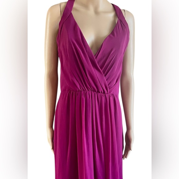 HP 🥳🔥 Hayley Paige Occasions Azalea Chiffon Pleated Halter Maxi Dress - Picture 7 of 8